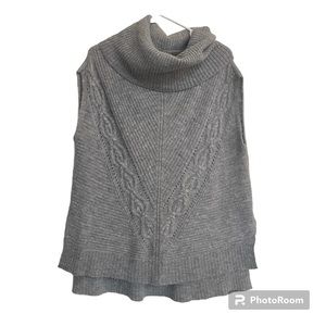 White House Black Market Wool Cowl Neck Sweater Vest Size S Gray Knit Oversized